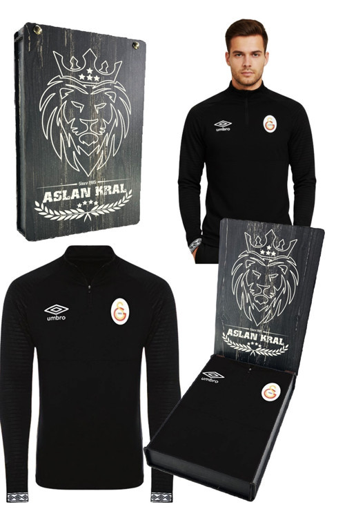 Lisanslı Yarım Fermuar Siyah Sweat Lazer Ahşap Kutu