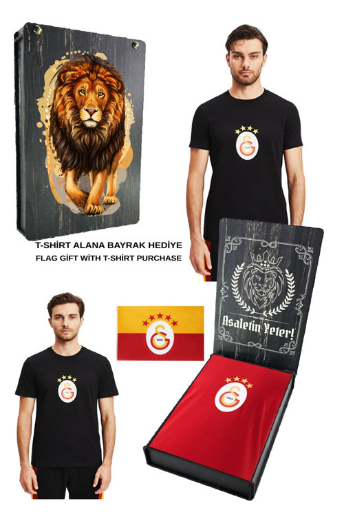 Galatasaray Orijinal Lisanslı Armalı T-Shirt Bayrak ve UV Kutu Hediyeli