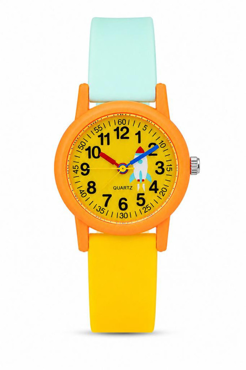 Roket Desenli Turuncu Kız Erkek Çocuk Kol Saati Analog Saat ST-304413