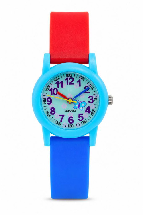 Kelebek Desenli Açık Mavi Kız Erkek Çocuk Kol Saati Analog Saat ST-304414