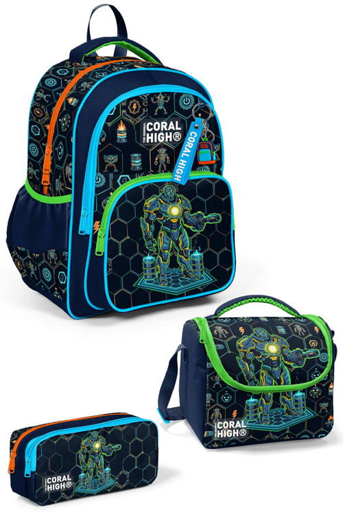 Kids Lacivert Robot Desenli 3'lü Okul Çanta Seti SET0133246