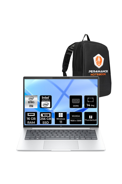 EliteBook 8 G1i Ultra 5 225U 16GB 256GB SSD Intel Graphics 14" WUXGA W11H Notebook & PER4 Çanta