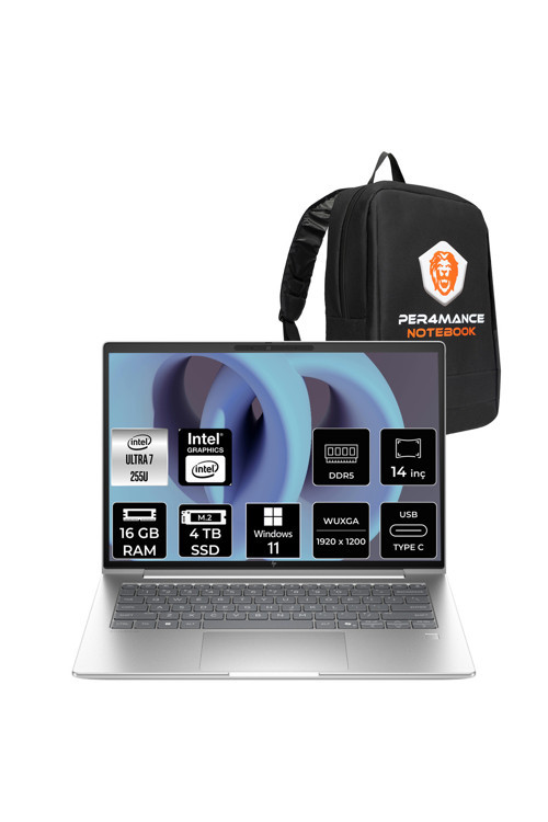 EliteBook 6 G1i Ultra 7 255U 24GB 256GB SSD Intel Graphics 14" WUXGA W11P Notebook & PER4 Çanta