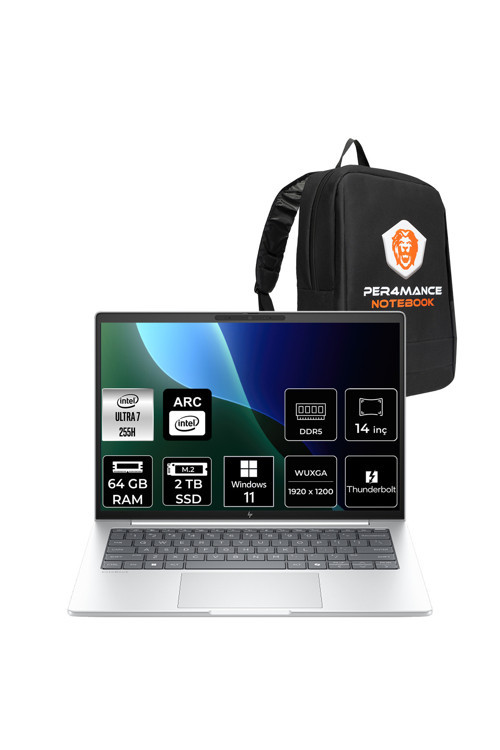 EliteBook 8 G1i Ultra 7 255H 64GB 2TB SSD Arc 140T 14" WUXGA W11H Notebook & PER4 Çanta