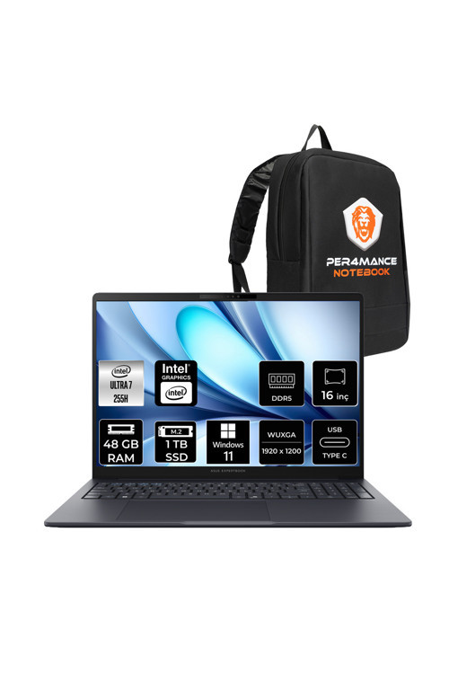 ExpertBook B5 Intel Core Ultra 7 255H 48GB 1TB SSD 16" FHD+ W11P Dizüstü Bilgisayar & Çanta