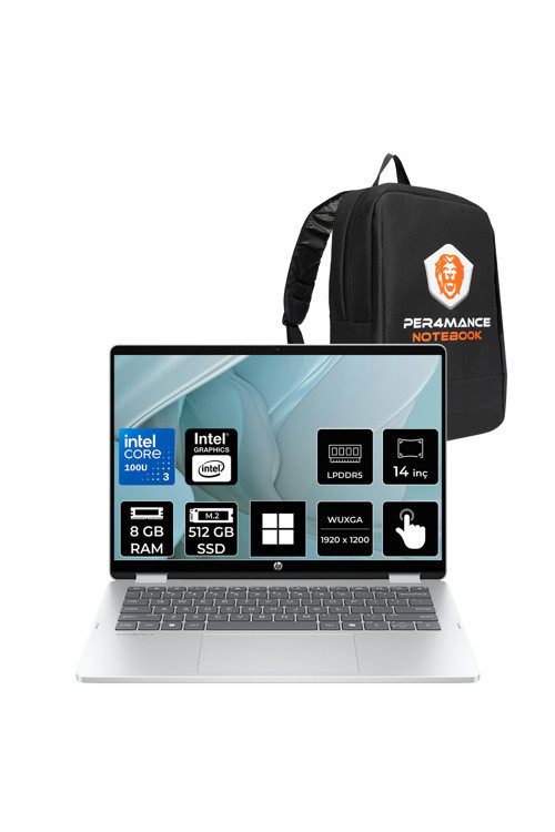OmniBook 5 Flip Intel Core 3 100U 8GB 512GB SSD 14" 2K IPS W11H Dokunmatik Dizüstü Bilgisayar & PER4 Çanta