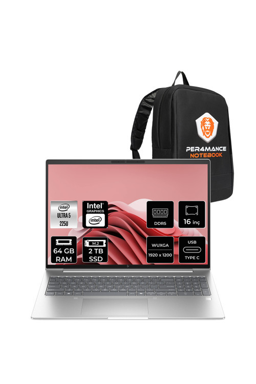 EliteBook 6 G1i Ultra 5 225U 64GB 2TB SSD Intel Graphics 16" WUXGA FDOS Notebook & PER4 Çanta