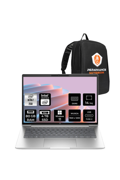 ProBook 4 G1i Ultra 7 255U 80GB 4TB SSD Intel Graphics 14" WUXGA W11H Notebook & PER4 Çanta