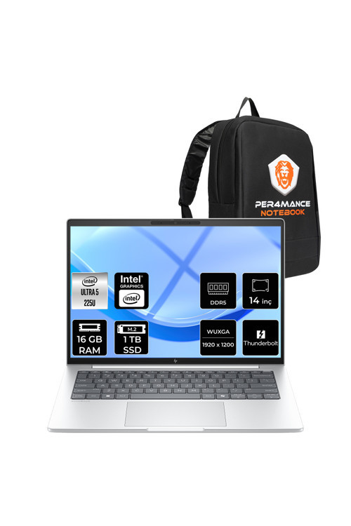 EliteBook 8 G1i Ultra 5 225U 16GB 1TB SSD Intel Graphics 14" WUXGA FDOS Notebook & PER4 Çanta