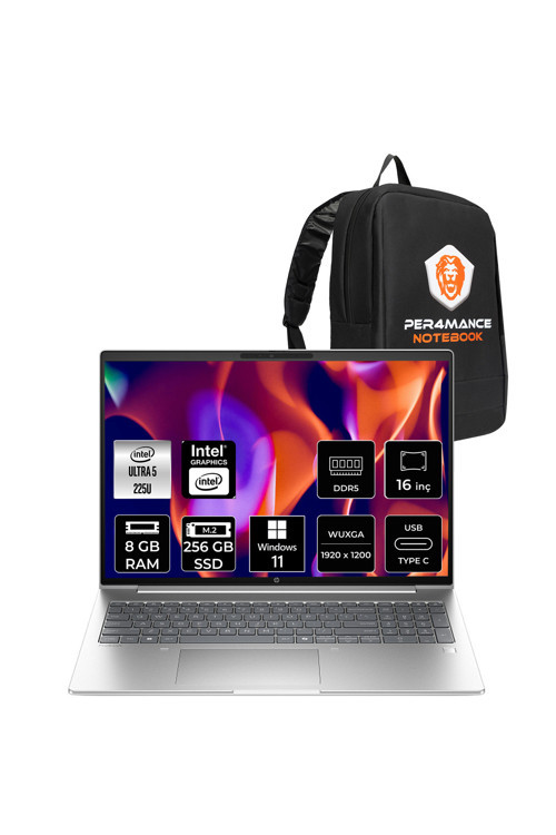 ProBook 4 G1i Ultra 5 225U 8GB 256GB SSD Intel Graphics 16" WUXGA W11H Notebook & PER4 Çanta