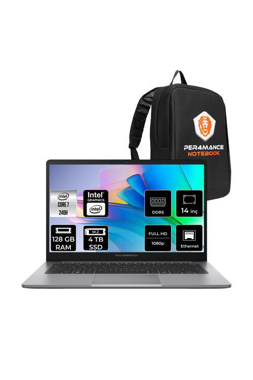 ExpertBook P1 Intel Core 7 240H 128GB 4TB SSD 14" FHD FDOS Dizüstü Bilgisayar & PER4 Çanta