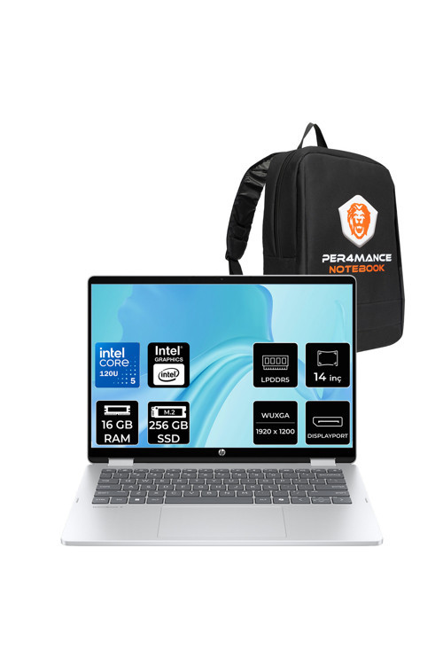 OmniBook 5 Flip Intel Core 5 120U 16GB 256GB SSD 14" 2K IPS FDOS Dokunmatik Dizüstü Bilgisayar & PER4 Çanta