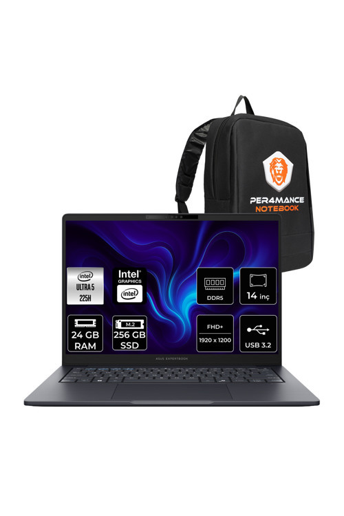 ExpertBook B5 Ultra 5 225H 24GB 256GB SSD 14" FHD+ FDOS Dizüstü Bilgisayar & PER4 Çanta