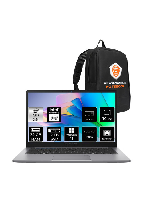 ExpertBook P1 Intel Core 7 240H 32GB 2TB SSD 14" FHD W11P Dizüstü Bilgisayar & PER4 Çanta