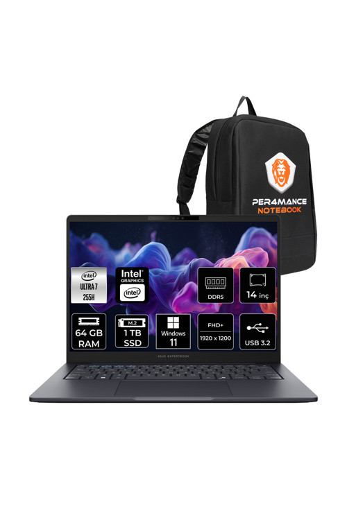 ExpertBook B5 Ultra 7 255H 64GB 1TB SSD 14" FHD+ W11H Dizüstü Bilgisayar & PER4 Çanta