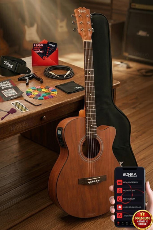 Phx-188EQ Set Masif Ağaç Elektro Akustik Gitar 4/4 (Çanta Askı Capo Jak Kablo)