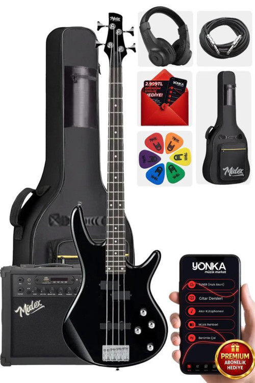 MBG-400BK-25AMP 4 Telli Bas Gitar ve 25W Amfi Gigbag Kulaklık Set