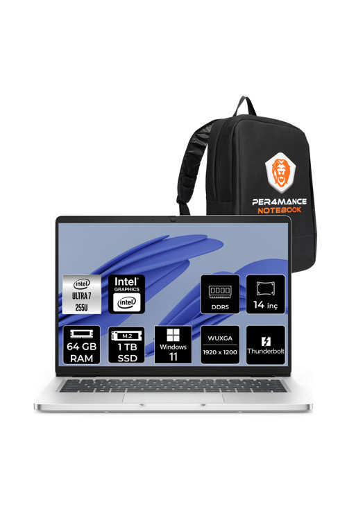 Pro 14 Ultra 7 255U 64GB 1TB SSD Intel Graphics 14" WUXGA W11P Notebook & PER4 Çanta