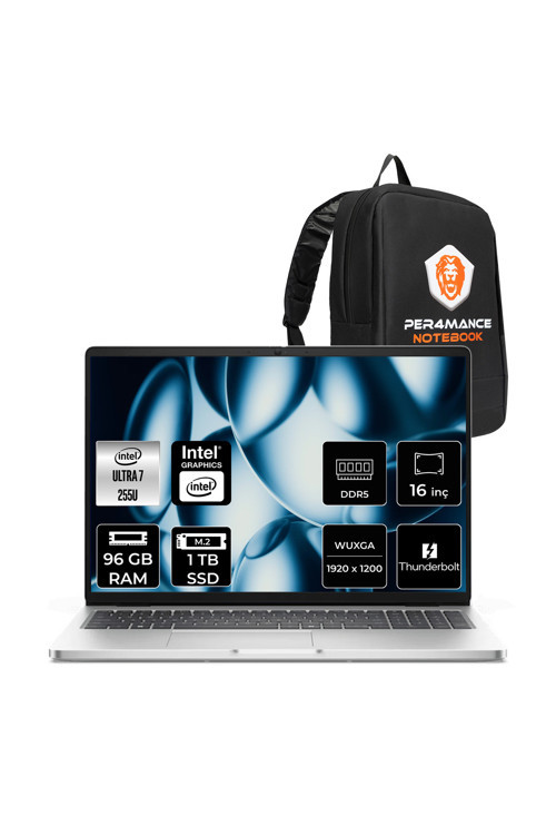 Pro 16 Ultra 7 255U 96GB 1TB SSD Intel Graphics 16" WUXGA FDOS Notebook & PER4 Çanta
