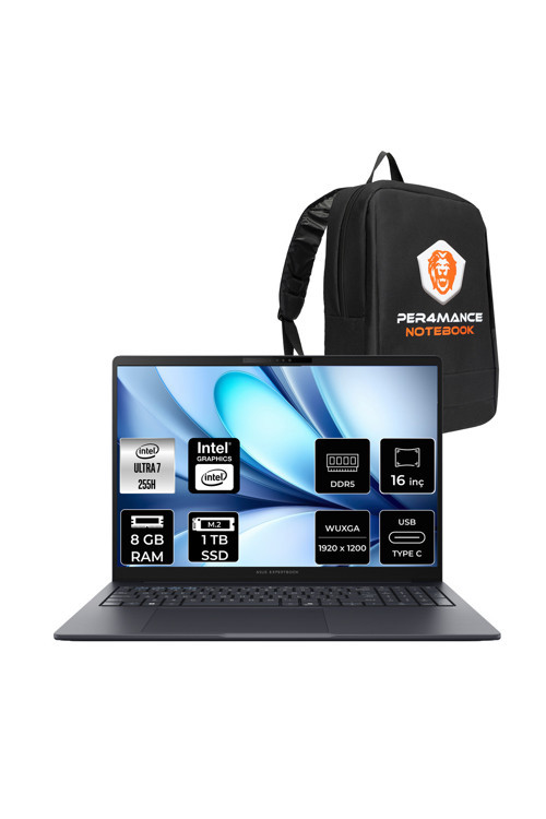 ExpertBook B5 Intel Core Ultra 7 255H 8GB 1TB SSD 16" FHD+ FDOS Dizüstü Bilgisayar & PER4 Çanta