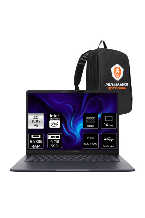 ExpertBook B5 Ultra 5 225H 64GB 4TB SSD 14" FHD+ FDOS Dizüstü Bilgisayar & PER4 Çanta
