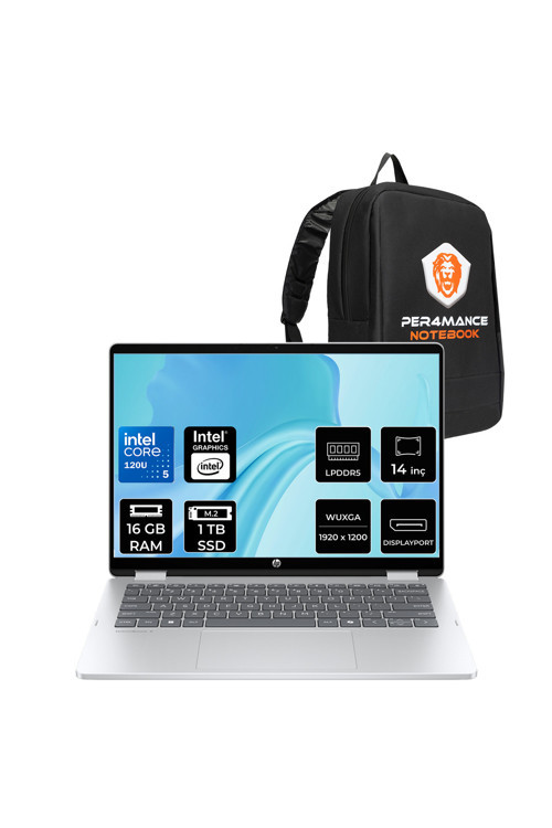 OmniBook 5 Flip Intel Core 5 120U 16GB 1TB SSD 14" 2K IPS FDOS Dokunmatik Dizüstü Bilgisayar & PER4 Çanta