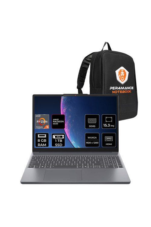 IdeaPad Slim 3 Ryzen 5 7535HS 8GB 1TB SSD 15.3" WUXGA FDOS Dizüstü Bilgisayar & PER4 Çanta