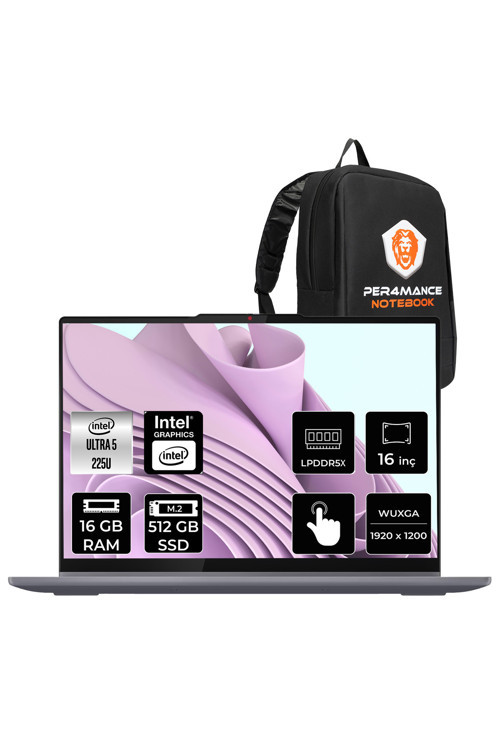 IdeaPad 5 Ultra 5 225U 16GB 512GB SSD 16" FHD+ Multi-Touch FDOS 2-in-1 Dizüstü Bilgisayar