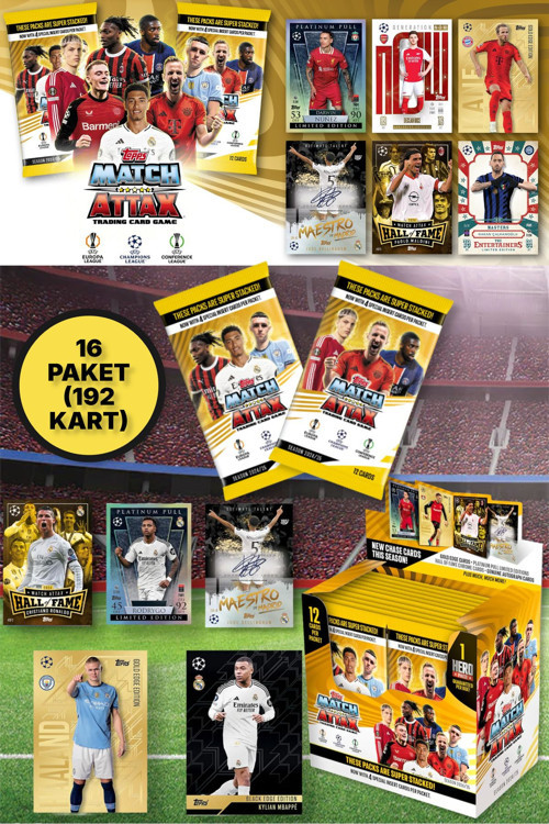 Topps Match Attax 24-25 UEFA Şampiyonlar Ligi Avrupa Ligi Konferans Ligi Futbolcu Kartları -16 PAKET