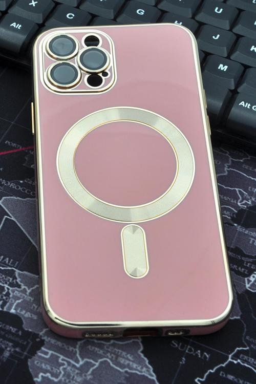 iPhone 12 Pro Uyumlu MagSafe Özellikli Lens Korumalı Lazerli Renkli Kılıf Pembe