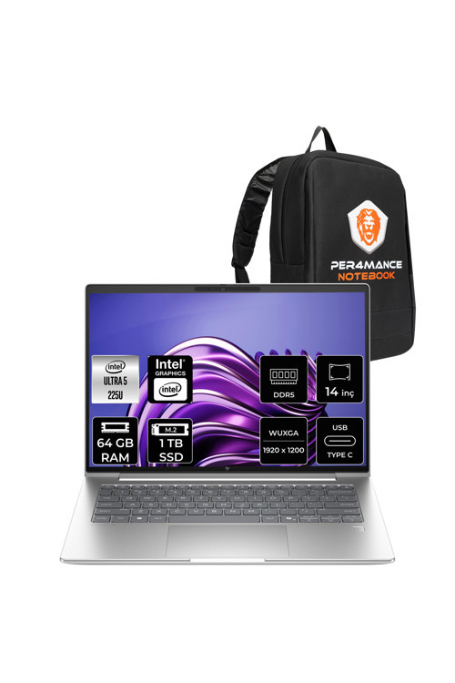 EliteBook 6 G1i Ultra 5 225U 64GB 1TB SSD Intel Graphics 14" WUXGA FDOS Notebook & PER4 Çanta