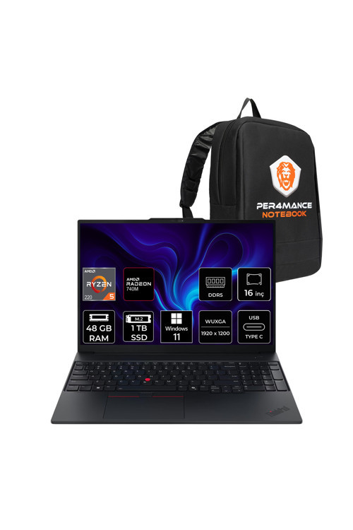 ThinkPad E16 AMD Ryzen 5 220 48GB 1TB SSD 16" FHD+ W11H Taşınabilir Bilgisayar & PER4 ÇANTA