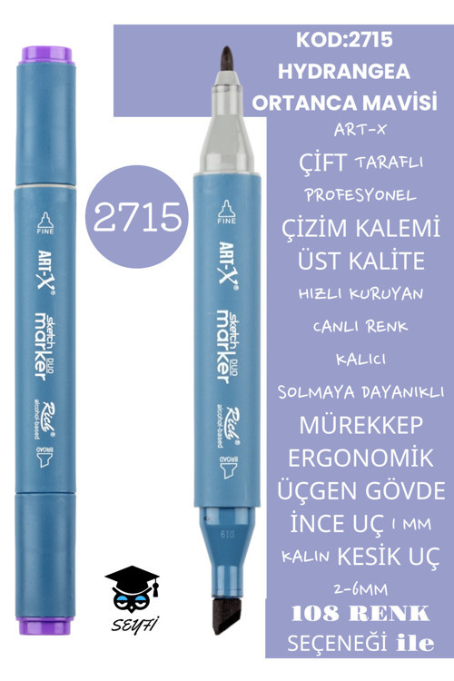 ÇİFT TARAFLI PROFESYONEL ÇİZİM KALEMİ KALICI MÜREKKEP ÜÇGEN GÖVDE İNCE UÇ 1 MM KESİK UÇ 2-6MM SKETCH
