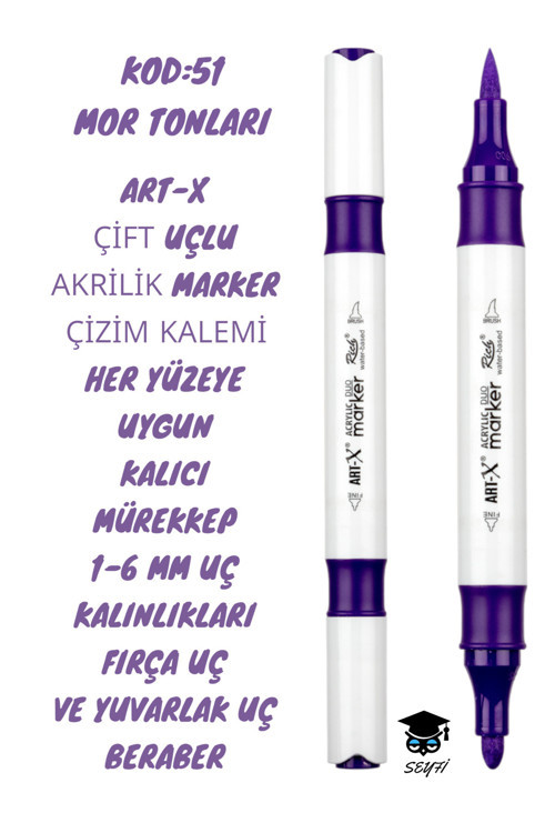 ART-X ÇİFT UÇLU AKRİLİK MARKER ÇİZİM KALEMİ HER YÜZEYE UYGUN KALICI MÜREKKEP 1-6 MM UÇ KALINLIKLARI