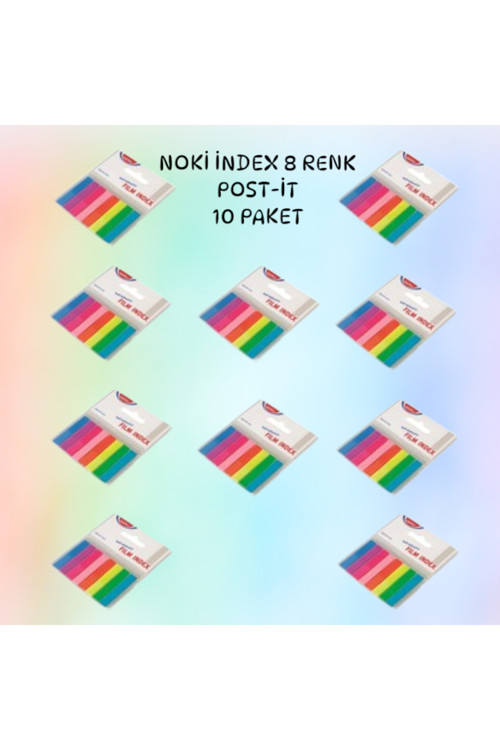 İNDEX YAPIŞKANLI NOT KAĞIDI ŞEFFAF 8 RENK 20'ŞER ADET PLASTİK POST-İT