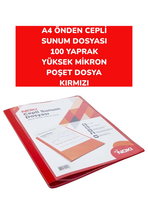 A4 ÖNDEN CEPLİ SUNUM DOSYASI 100 YAPRAK YÜKSEK MİKRON POŞET DOSYA NOKİ