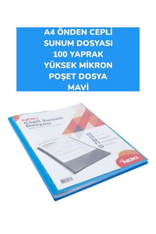 A4 ÖNDEN CEPLİ SUNUM DOSYASI 100 YAPRAK YÜKSEK MİKRON POŞET DOSYA NOKİ