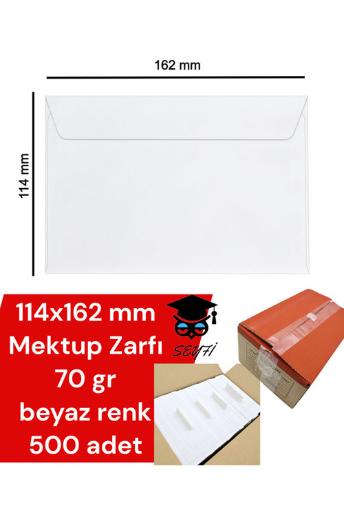 114x162 mm Mektup Zarfı 70 gr beyaz renk 500 adet