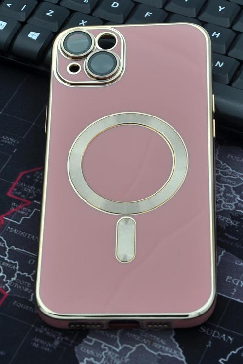 iPhone 14 Plus Uyumlu MagSafe Özellikli Lens Korumalı Renkli Kılıf Pembe