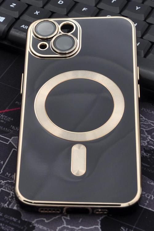 iPhone 14 Plus Uyumlu MagSafe Özellikli Lens Korumalı Renkli Kılıf Siyah