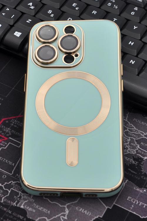 iPhone 14 Pro Uyumlu MagSafe Özellikli Lens Korumalı Lazerli Renkli Kılıf Mint Yeşili