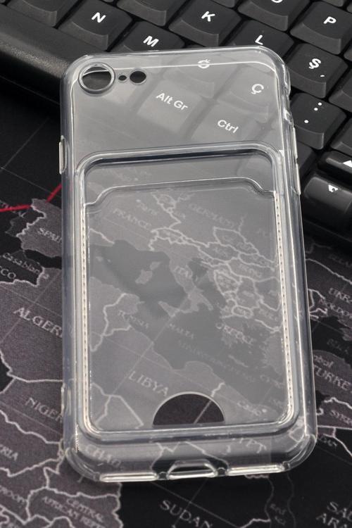 iPhone 7 / 8 Uyumlu Kredi Kartlıklı Şeffaf Kılıf Kamera Korumalı