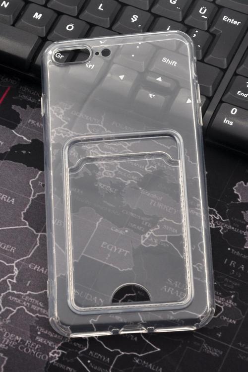 iPhone 7 Plus / 8 Plus Uyumlu Kredi Kartlıklı Şeffaf Kılıf Kamera Korumalı