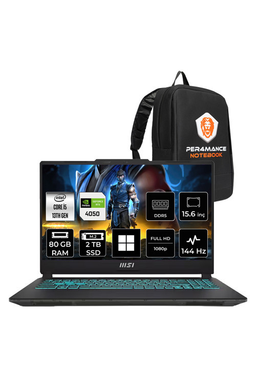 CYBORG 15 A13VE i5 13420H 80GB 2TB SSD RTX4050/6GB 15.6" FHD 144Hz W11P Gaming Laptop & PER4 Çanta