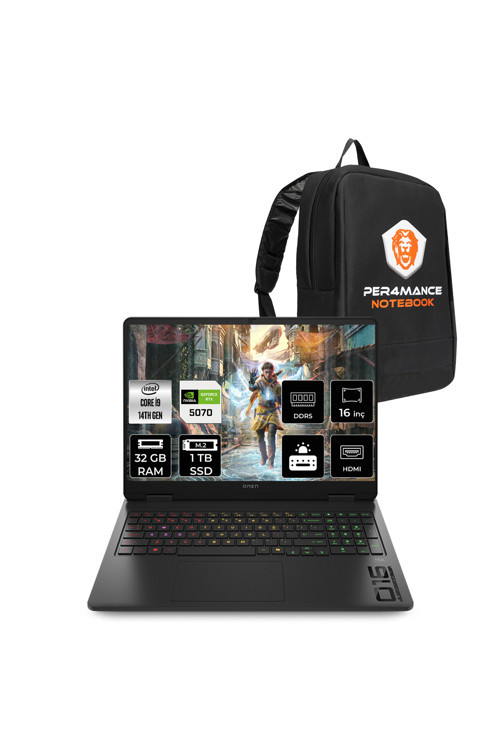 OMEN 16 i9 14900HX 32GB RAM 1TB SSD RTX5070/8GB 165Hz 16'' 2K WUXGA FDOS Gaming Laptop & ÇANTA