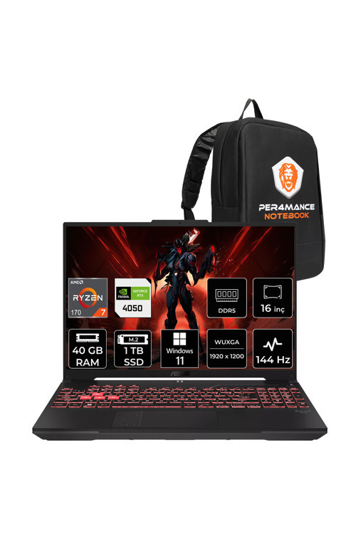 TUF A16 Ryzen 7 170 40GB 1TB SSD RTX4050/6GB 16" WUXGA 144Hz W11H Gaming Laptop FA607NUQ