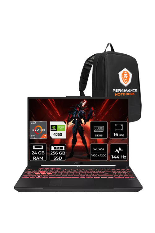 TUF A16 Ryzen 7 170 24GB 256GB SSD RTX4050/6GB 16" WUXGA 144Hz FDOS Gaming Laptop FA607NUQ