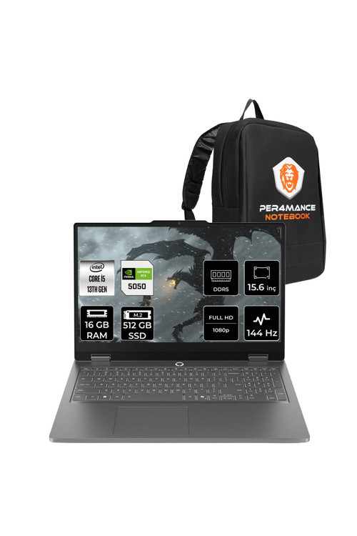 LOQ Essential i5 13450HX 16GB 512GB SSD RTX5050/8GB 65W 15.6" FHD FDOS Gaming Laptop