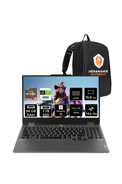 LOQ 15ARP9 R5 7235HS 96GB 2TB SSD RTX4050/6GB 105W 15.6" FHD 144Hz W11H Gaming Laptop