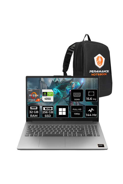 LOQ 15ARP10E R7 7735HS 32GB 256GB SSD RTX4050/6GB 65W 15.6" FHD 144Hz W11H Gaming Laptop